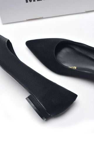 Giày Búp Bê Mũi Nhọn Đế Vuông 1cm, Giày Công Sở Nữ Êm Chân, Giày Bít Mũi Nữ Đế Thấp, Giày Bệt Nữ Big Size Thương Hiệu Merly 1488 Đen Vân