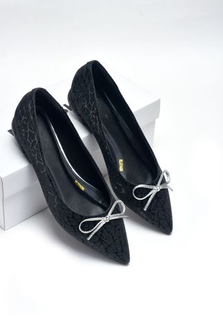 Giày Búp Bê Đi Tiệc Nơ Bigsize 35-43 Merly 1488 Đen Kim Sa Nơ, Giày Mũi Nhọn, Giày Đi Tiệc, Giày Bệt Nữ, Giày Nữ Big Size TPHCM