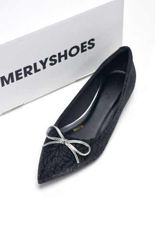 Giày Búp Bê Đi Tiệc Nơ Bigsize 35-43 Merly 1488 Đen Kim Sa Nơ, Giày Mũi Nhọn, Giày Đi Tiệc, Giày Bệt Nữ, Giày Nữ Big Size TPHCM
