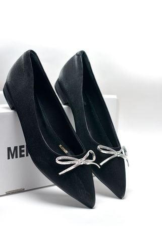 Giày Búp Bê Mũi Nhọn Nơ Nhí, Giày Đế Vuông Thấp Cao 1cm, Giày Công Sở Nữ Êm Chân, Giày Bít Mũi Nữ Đế Thấp, Giày Bệt Nữ Big Size Merly 1488 Đen Vân Nơ