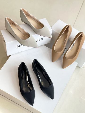 Giày Búp Bê Mũi Nhọn Đế Vuông Cao 1cm, Giày Công Sở Nữ Êm Chân, Giày Bít Mũi Nữ Đế Thấp, Giày Bệt Nữ Cao Cấp, Giày Nữ Big Size, Thương Hiệu Merly 1488 Xám Ghi Vân