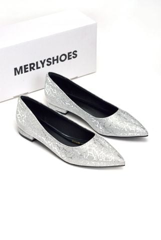 Giày Búp Bê Bạc Kim Sa Lấp Lánh Bigsize 38-43 Merly 1488 Bạc (Không Nơ) Giày Bệt Đi Tiệc, Giày Bigsize Đi Tiệc
