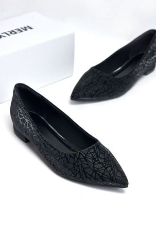 Giày Búp Bê Mũi Nhọn Đen Kim Sa Lấp Lánh Bigsize 38-43 Merly 1488 Đen (Không Nơ), Giày Bệt Đi Tiệc, Giày Bigsize Đi Tiệc