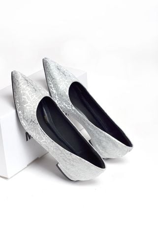 Giày Búp Bê Bạc Kim Sa Lấp Lánh Bigsize 38-43 Merly 1488 Bạc (Không Nơ) Giày Bệt Đi Tiệc, Giày Bigsize Đi Tiệc