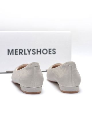 Giày Búp Bê Mũi Nhọn Đế Vuông Cao 1cm, Giày Công Sở Nữ Êm Chân, Giày Bít Mũi Nữ Đế Thấp, Giày Bệt Nữ Cao Cấp, Giày Nữ Big Size, Thương Hiệu Merly 1488 Xám Ghi Vân