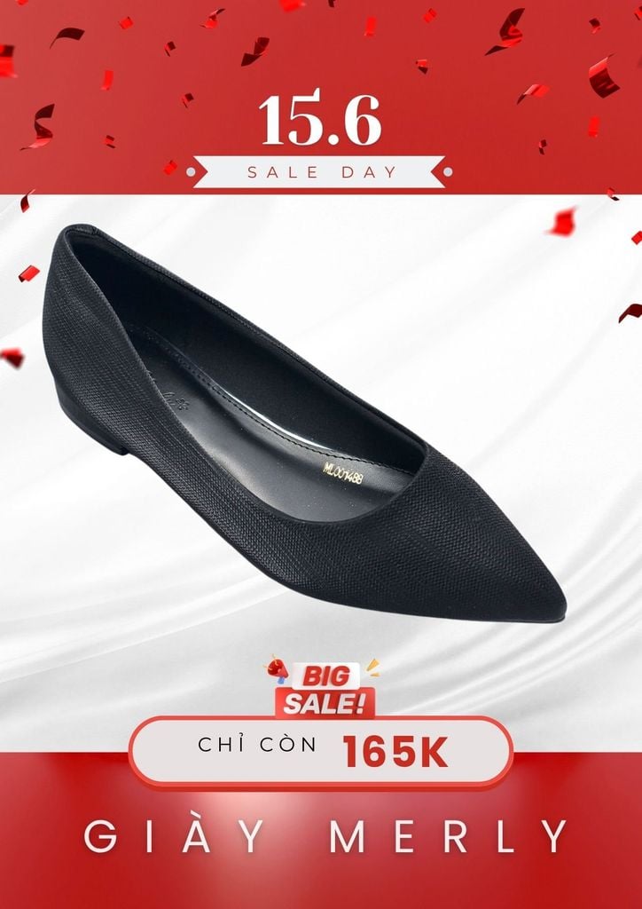 Giày Búp Bê Mũi Nhọn Đế Vuông 1cm, Giày Công Sở Nữ Êm Chân, Giày Bít Mũi Nữ Đế Thấp, Giày Bệt Nữ Big Size Thương Hiệu Merly 1488 Đen Vân