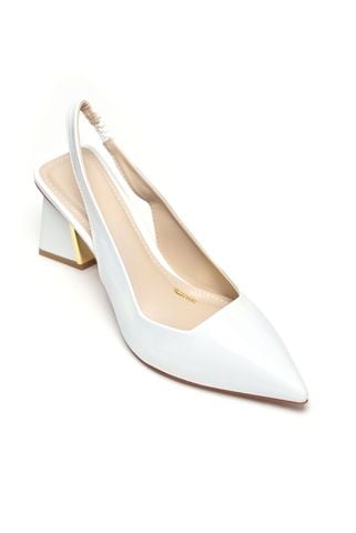 Giày Cao Gót Đế Vuông 6-7cm Trắng Mũi Nhọn Hở Gót Merly 1490 Trắng Bóng Big Size 35-43, Giày Mũi Nhọn, Giày Đi Tiệc, Giày Cao Gót Đế Vuông, Giày Slingback, Giày Cao Gót Big Size