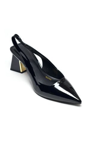 Giày Cao Gót Đế Vuông 6-7cm Đen Mũi Nhọn Slingback Merly 1490 Đen Bóng Big Size 35-43, Giày Mũi Nhọn, Giày Đi Tiệc, Giày Cao Gót Đế Vuông, Giày Slingback, Giày Cao Gót Big Size