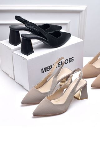 Giày Cao Gót Đế Vuông 6-7cm Slingback Bít Mũi Có Quai Hậu Hở Gót 35-43, Giày Cao Gót Đen Mũi Nhọn, Giày Công Sở Nữ, Giày Cao Gót Big Size, Thương Hiệu Merly 1490 Đen Vân