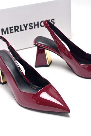 Giày Cao Gót Đỏ Đế Vuông 6-7cm Merly 1490 Big Size 35-43, Giày Mũi Nhọn, Giày Slingback Bít Mũi Quai Hậu Hở Gót, Giày Đi Tiệc