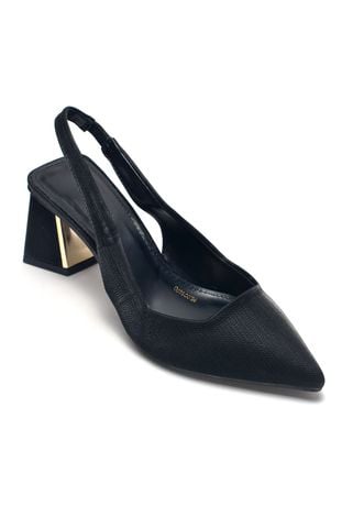 Giày Cao Gót Đế Vuông 6-7cm Slingback Bít Mũi Có Quai Hậu Hở Gót 35-43, Giày Cao Gót Đen Mũi Nhọn, Giày Công Sở Nữ, Giày Cao Gót Big Size, Thương Hiệu Merly 1490 Đen Vân