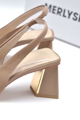 Giày Cao Gót Slingback Đế Vuông 6-7cm Mũi Nhọn Thon Chân, Giày Bít Mũi Có Quai Hậu Hở Gót 35-43, Giày Công Sở Nữ, Giày Cao Gót Big Size, Thương Hiệu Merly 1490 Nâu Vân Sang Trọng