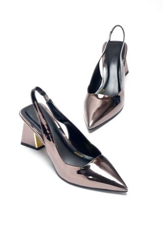 Giày Cao Gót Chì Metallic Đế Vuông 6-7cm Merly 1490 Big Size 35-43, Giày Mũi Nhọn, Giày Slingback Bít Mũi Quai Hậu Hở Gót, Giày Đi Tiệc, Giày Tết 2025