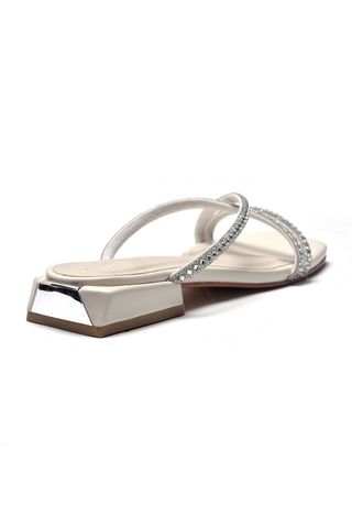 Dép Sandals Dây Đính Đá Quai Chéo Merly 1503 Trắng Kem, Dép Đính Đá, Dây Mảnh, Dép Cao Gót 2cm, Guốc Cao Gót Đế Vuông 2cm, Dép Nữ Bigsize 35 - 42, Giày Dép Đi Tiệc