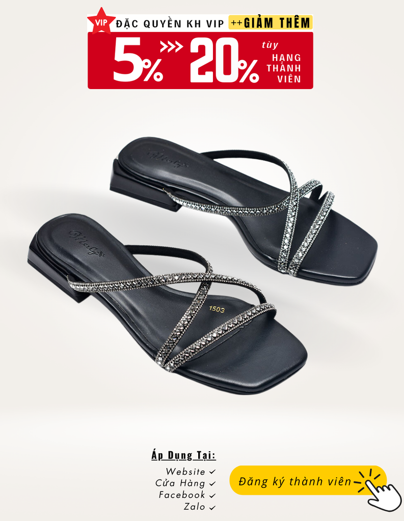 Dép Sandals Dây Đính Đá Blingbling, Dép Cao Gót Đính Đá Dây Mảnh, Dép Sandals Cao Gót Nữ, Guốc Cao Gót Đế Vuông 2cm, Dép Nữ Size 35 đến 42 Phù Hợp Làm Giày Đi Dự Tiệc, Sandals Cao Gót 2cm Thương Hiệu Merly 1503 Đen Dây Đen