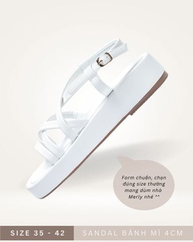 Sandals Bánh Mì Nữ Dây Mút Phồng Đế Cao 4cm Merly 1505 Trắng, Platform Sandals, Xăng Đan Bánh Mì Nữ, Giày Bánh Mì Đế Cao, Dép Sandal Dây Nữ, Giày Nữ Big Size