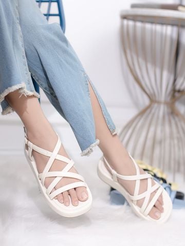 Sandals Bánh Mì Nữ Dây Mút Phồng Đế Cao 4cm Merly 1505 Trắng, Platform Sandals, Xăng Đan Bánh Mì Nữ, Giày Bánh Mì Đế Cao, Dép Sandal Dây Nữ, Giày Nữ Big Size