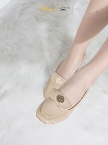 Giày Lười Da Nữ Đế Vuông 2cm, Giày Loafer Nữ Cao Gót, Giày Da Nữ, Giày Loafer Nữ Cao Gót, Giày Nữ Big Size, Giày Búp Bê Big Size, Giày Bít Mũi Nữ Đế Thấp, Merly 1508 Nude