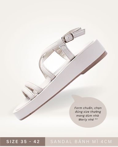 Sandals Bánh Mì Đế Cao 4cm Merly 1510 Trắng Kem, Xăng Đan Dây, Giày Dép Bánh Mì Nữ, Giày Bánh Mì Nữ Chính Hãng, Giày Nữ Big Size, Sandal Big Size