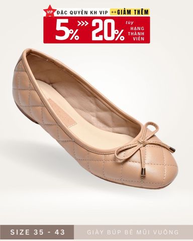 [Best Seller] Giày Mũi Vuông Phong Cách Hàn Chính Hãng Thương Hiệu Merly 1514 Màu Nude Kem, Giày Búp Bê Nơ, Giày Nữ Big Size, Giày Nữ Size 43, Đế Bệt, Giày Màu Nude, Giày Da Chần Trám Chỉ Bông Mềm, Giày Da Công Sở