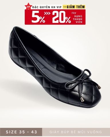 [Best Seller] Giày Mũi Vuông Phong Cách Hàn Chần Chỉ Sang Trọng Nơ Nhí, Giày Búp Bê Chính Hãng Merly 1514 Đen, Giày Nữ Big Size 35-43, Giày Đế Bệt, Giày Công Sở Nữ, Giày Nữ Phong Cách Hàn