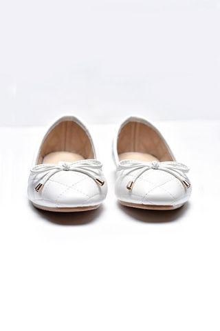 Giày Bệt Công Sở Nữ Trắng Chần Bông, Giày Búp Bê Nữ, Giày Đế Bệt Nữ