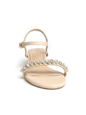 Sandal Quai Ngang Nữ Cao 3cm Quai Đính Đá Lấp Lánh Merly 1515 Kem, Giày Cao Gót Đế Vuông, Dép Xăng Đan Nữ Cao Cấp, Giày Đi Với Áo Dài, Giày Đi Tiệc, Dép Sandals, Giày Nữ Big Size TPHCM