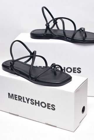 Giày Sandals Dây Mảnh Nữ Xỏ Ngón Đế Bệt 1cm Merly 1517 Đen, Xăng Đan Nữ Cao Cấp, Giày Sandals Nữ Chính Hãng, Giày Dép Nữ Big Size Merly