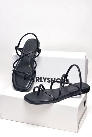 Giày Sandals Dây Mảnh Nữ Xỏ Ngón Đế Bệt 1cm Merly 1517 Đen, Xăng Đan Nữ Cao Cấp, Giày Sandals Nữ Chính Hãng, Giày Dép Nữ Big Size Merly