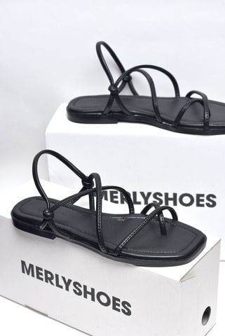 Giày Sandals Dây Mảnh Nữ Xỏ Ngón Đế Bệt 1cm Merly 1517 Đen, Xăng Đan Nữ Cao Cấp, Giày Sandals Nữ Chính Hãng, Giày Dép Nữ Big Size Merly