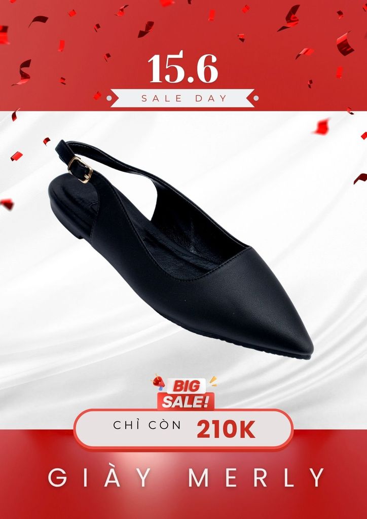 [Form Lớn, Nên Lùi 1 Size] Giày Búp Bê Mũi Nhọn Hở Gót, Giày Nữ Big Size, Giày Công Sở Nữ, Giày Bít Mũi Có Quai Hậu, Giày Bít Mũi Hở Gót Nữ, Giày Bệt Mũi Nhọn, Giày Da Nữ Cao Cấp, Giày Slingback Thương Hiệu Merly 1520 Đen Da Microfiber Mềm Êm