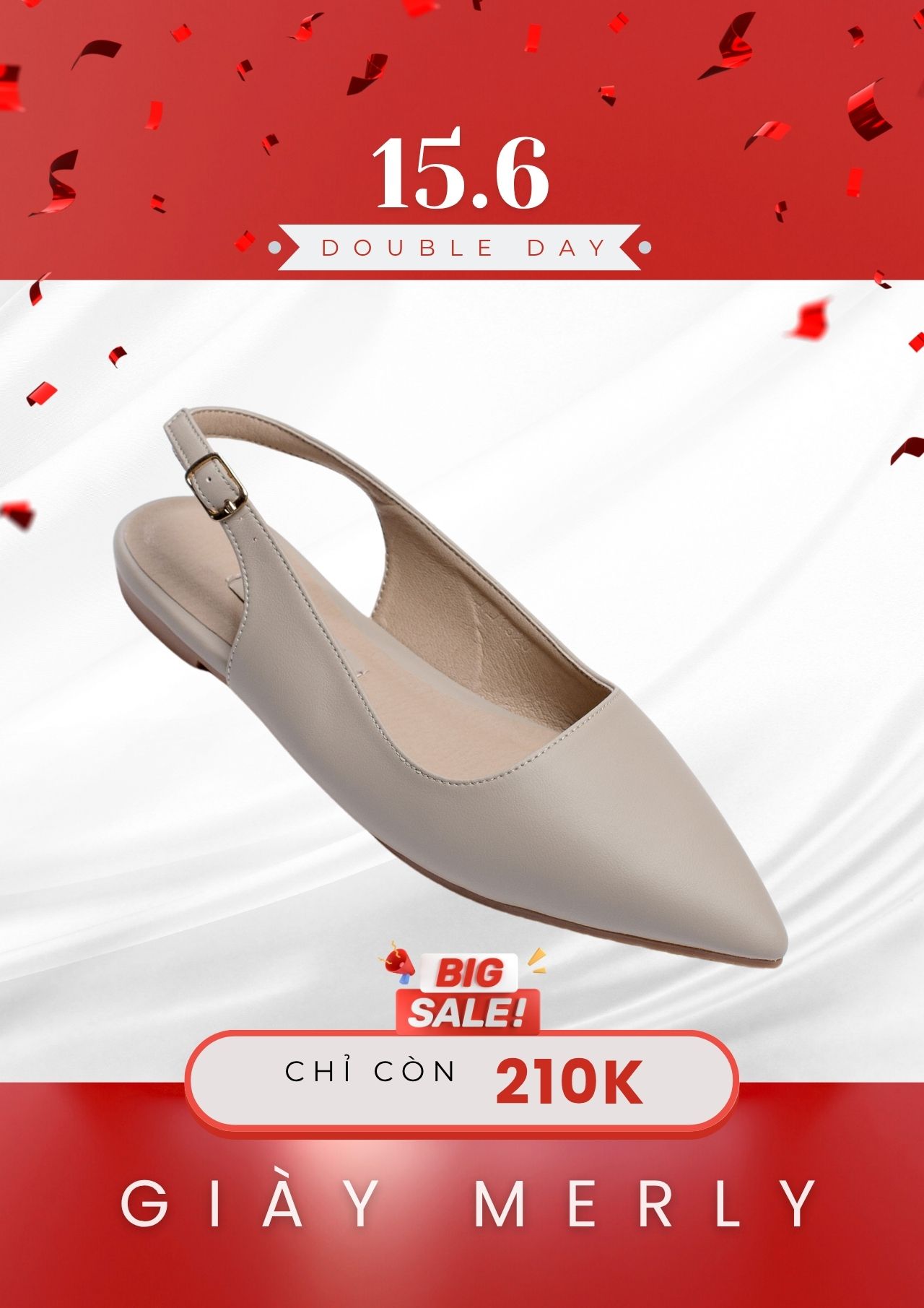 [Form Lớn, Lùi 1 Size] Giày Búp Bê Mũi Nhọn Hở Gót, Giày Nữ Big Size, Giày Công Sở Nữ, Giày Bít Mũi Có Quai Hậu, Giày Bít Mũi Hở Gót Nữ, Giày Da Nữ Cao Cấp, Thương Hiệu Merly 1520 Kem Ghi Da Microfiber