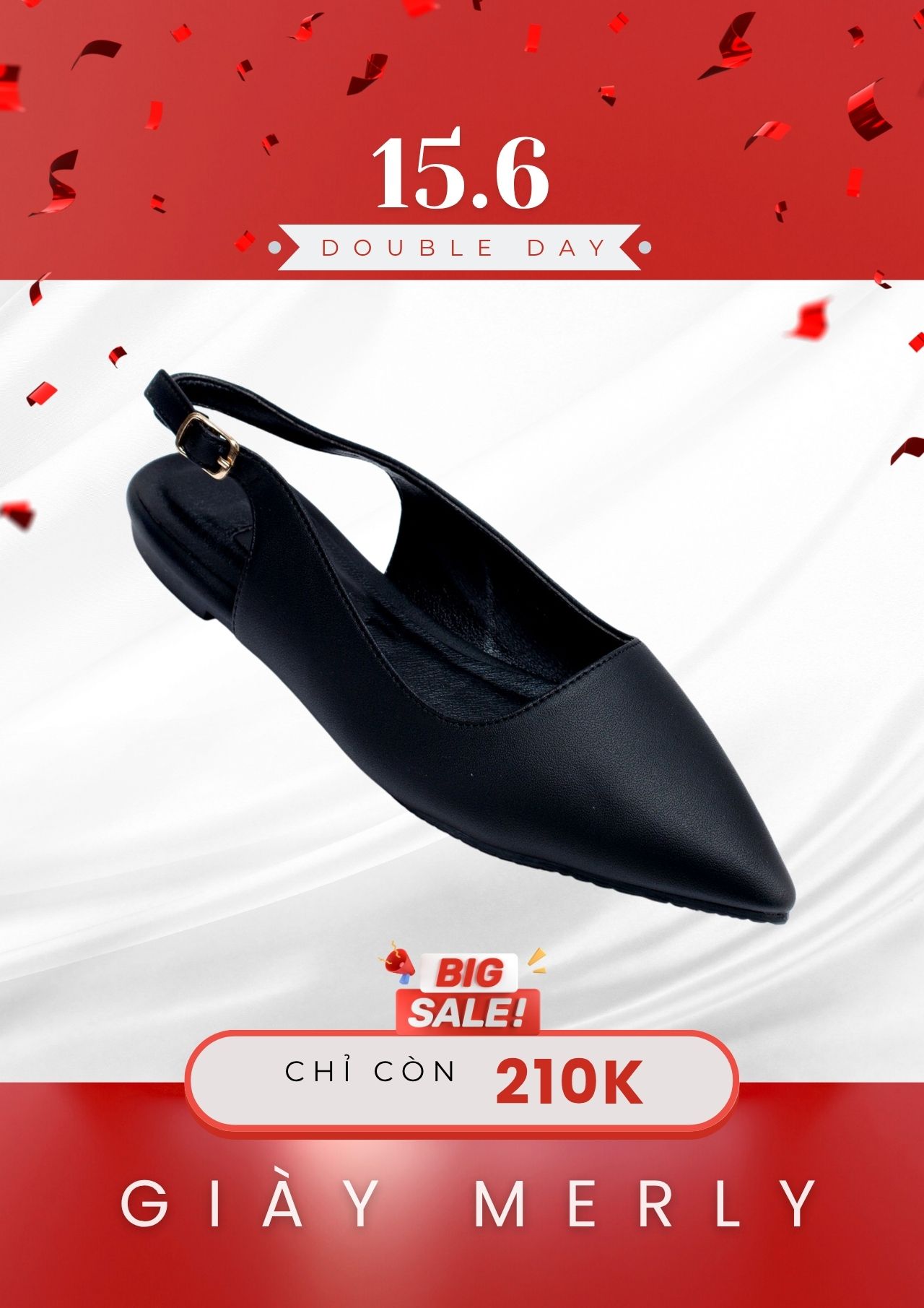 [Form Lớn, Nên Lùi 1 Size] Giày Búp Bê Mũi Nhọn Hở Gót, Giày Nữ Big Size, Giày Công Sở Nữ, Giày Bít Mũi Có Quai Hậu, Giày Bít Mũi Hở Gót Nữ, Giày Bệt Mũi Nhọn, Giày Da Nữ Cao Cấp, Giày Slingback Thương Hiệu Merly 1520 Đen Da Microfiber Mềm Êm
