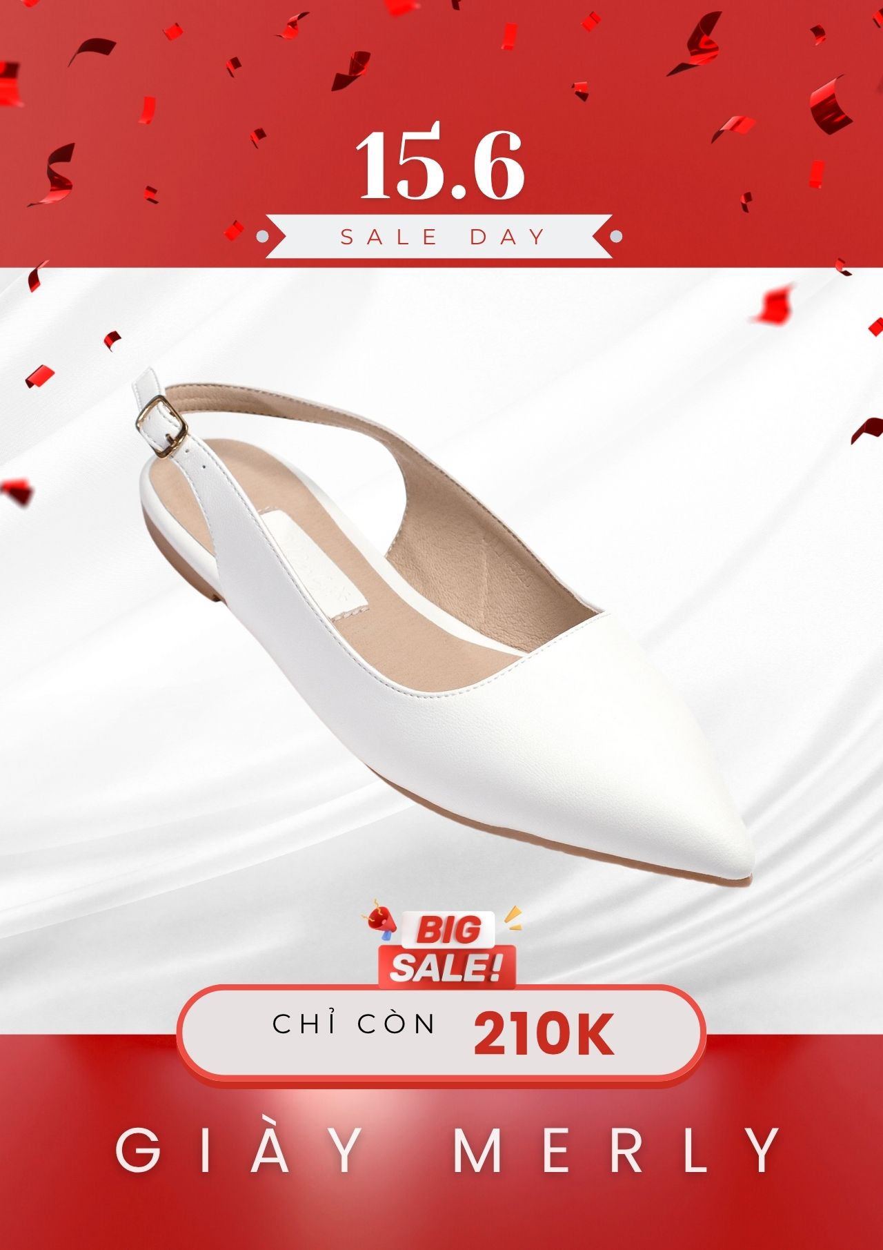 [Form Lớn, Nên Lùi 1 Size] Giày Búp Bê Mũi Nhọn Hở Gót, Giày Nữ Big Size, Giày Công Sở Nữ Êm Chân, Giày Bít Mũi Có Quai Hậu, Giày Bít Mũi Hở Gót Nữ, Giày Bệt Mũi Nhọn, Giày Da Nữ Cao Cấp, Giày Slingback Thương Hiệu Merly 1520 Trắng Da Microfiber Mềm Êm
