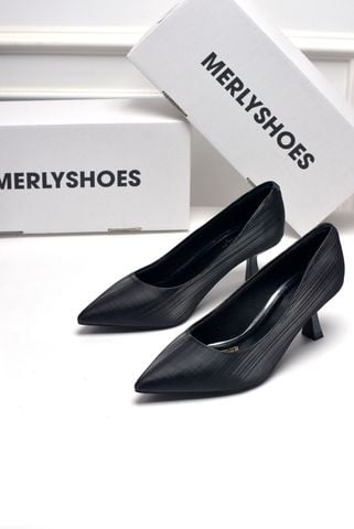 Giày Cao Gót Đen Mũi Nhọn 5cm Merly 1526 Vân Xước, Giày Cao Gót Đế Nhọn, Giày Công Sở Nữ Êm Chân, Giày Cao Gót Big Size 35-43