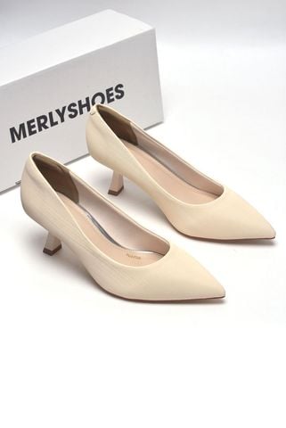 Giày Cao Gót Mũi Nhọn 5cm Merly 1526 Kem Vân Xước [ Nude ] Giày Cao Gót Đế Nhọn, Giày Công Sở Nữ Êm Chân, Giày Cao Gót Big Size 35-43