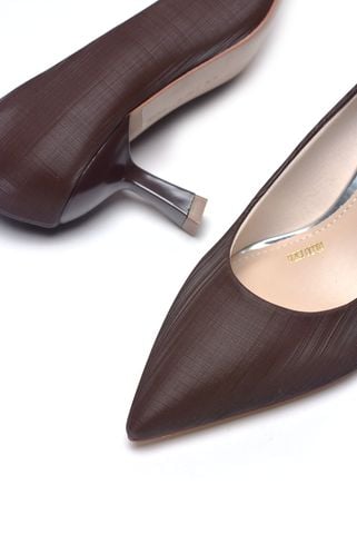 Giày Cao Gót Mũi Nhọn 5cm Merly 1526 Nâu Vân Xước, Giày Cao Gót Đế Nhọn, Giày Công Sở Nữ Êm Chân, Giày Cao Gót Big Size 35-43