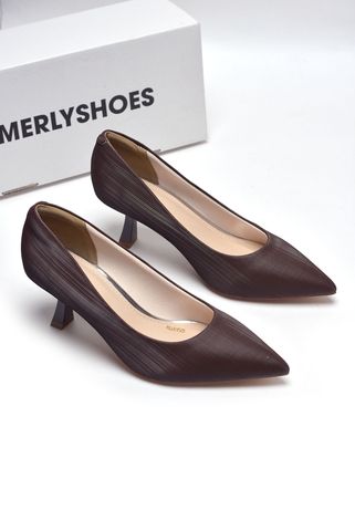 Giày Cao Gót Mũi Nhọn 5cm Merly 1526 Nâu Vân Xước, Giày Cao Gót Đế Nhọn, Giày Công Sở Nữ Êm Chân, Giày Cao Gót Big Size 35-43