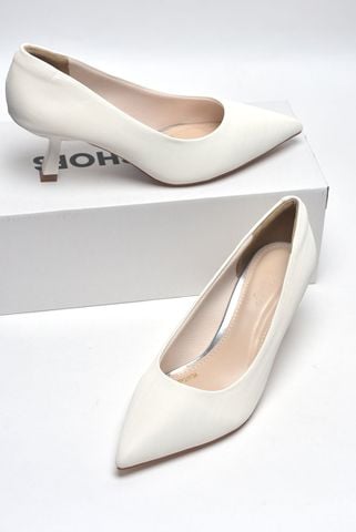 Giày Cao Gót Mũi Nhọn 5cm Merly 1526 Trắng Vân Xước, Giày Cao Gót Đế Nhọn, Giày Công Sở Nữ Êm Chân, Giày Cao Gót Big Size 35-43