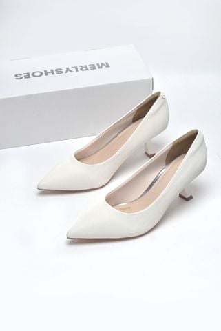 Giày Cao Gót Mũi Nhọn 5cm Merly 1526 Trắng Vân Xước, Giày Cao Gót Đế Nhọn, Giày Công Sở Nữ Êm Chân, Giày Cao Gót Big Size 35-43