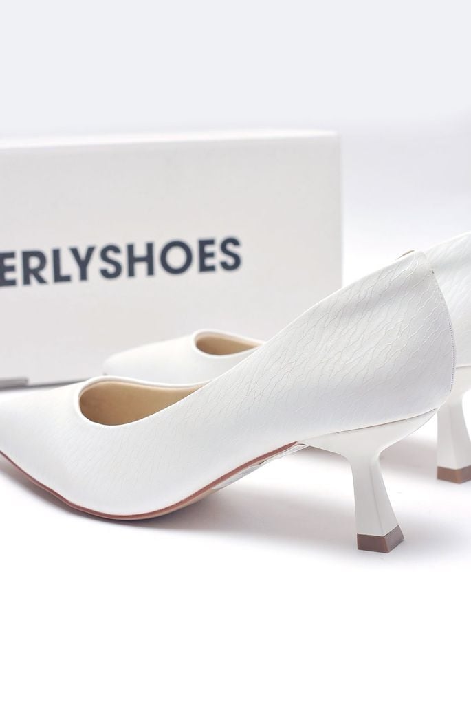 Giày Cưới Cô Dâu Đế Thấp 5cm Merly 1526 Trắng Sóng, Giày Cao Gót Trắng Mũi Nhọn, Giày Cao Gót Big Size 35-43, Giày Đi Tiệc, Giày Cao Gót 5cm