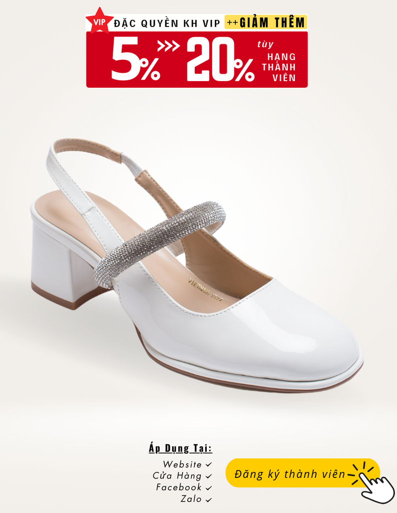 Giày Búp Bê Cao Gót Mary Jane Trắng Đế Vuông 5cm Bigsize 35-43 Merly 1527, Giày Cao Gót Big Size Thích Hợp Làm Giày Đi Tiệc, Giày Cưới Cô Dâu, Giày Đính Đá, Quai Ngang, Hở Gót, Slingback, Giày Mũi Vuông