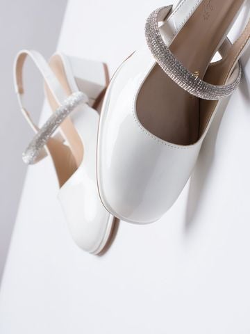 Giày Búp Bê Cao Gót Mary Jane Trắng Đế Vuông 5cm Bigsize 35-43 Merly 1527, Giày Cao Gót Big Size Thích Hợp Làm Giày Đi Tiệc, Giày Cưới Cô Dâu, Giày Đính Đá, Quai Ngang, Hở Gót, Slingback, Giày Mũi Vuông