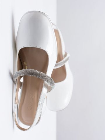 Giày Búp Bê Cao Gót Mary Jane Trắng Đế Vuông 5cm Bigsize 35-43 Merly 1527, Giày Cao Gót Big Size Thích Hợp Làm Giày Đi Tiệc, Giày Cưới Cô Dâu, Giày Đính Đá, Quai Ngang, Hở Gót, Slingback, Giày Mũi Vuông