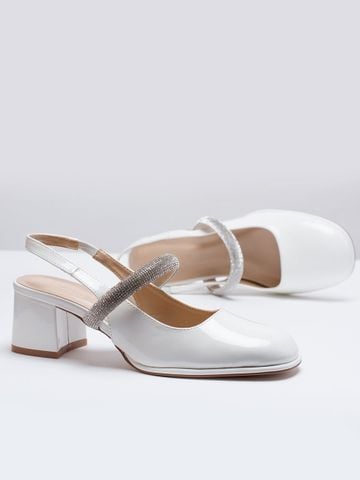 Giày Búp Bê Cao Gót Mary Jane Trắng Đế Vuông 5cm Bigsize 35-43 Merly 1527, Giày Cao Gót Big Size Thích Hợp Làm Giày Đi Tiệc, Giày Cưới Cô Dâu, Giày Đính Đá, Quai Ngang, Hở Gót, Slingback, Giày Mũi Vuông