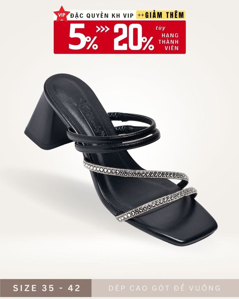 Dép Cao Gót Đế Vuông 7cm Dây Mảnh Đính Đá Đen, Giày Đi Tiệc, Guốc Cao Gót Đính Đá, Sandal Dây, Sandal Cao Gót, Giày Đi Tiệc, Giày Đi Đám Cưới Nữ, Giày Dép Nữ Big Size Thương Hiệu Merly 1528 Màu Đen