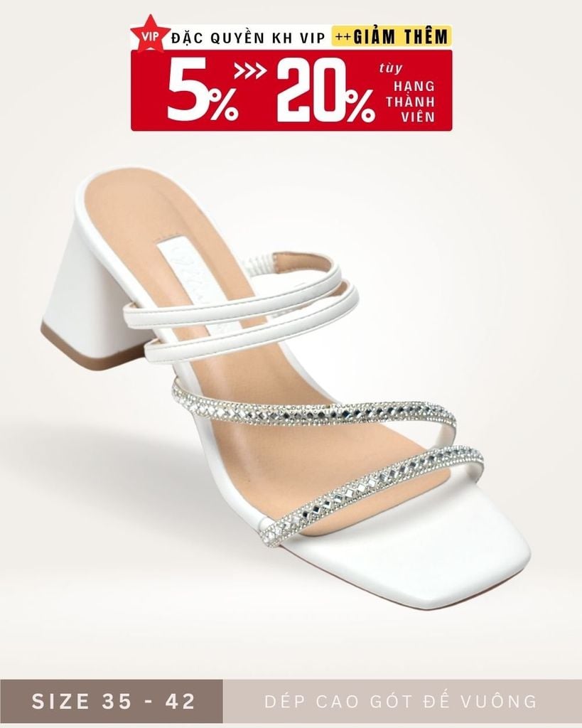 Dép Cao Gót Đế Vuông 7cm Dây Mảnh Đính Đá Trắng, Giày Đi Tiệc, Guốc Cao Gót Đính Đá, Sandal Dây, Sandal Cao Gót, Giày Đi Tiệc, Giày Cưới Cô Dâu, Giày cao Gót Big Size Thương Hiệu Merly 1528 Màu Trắng