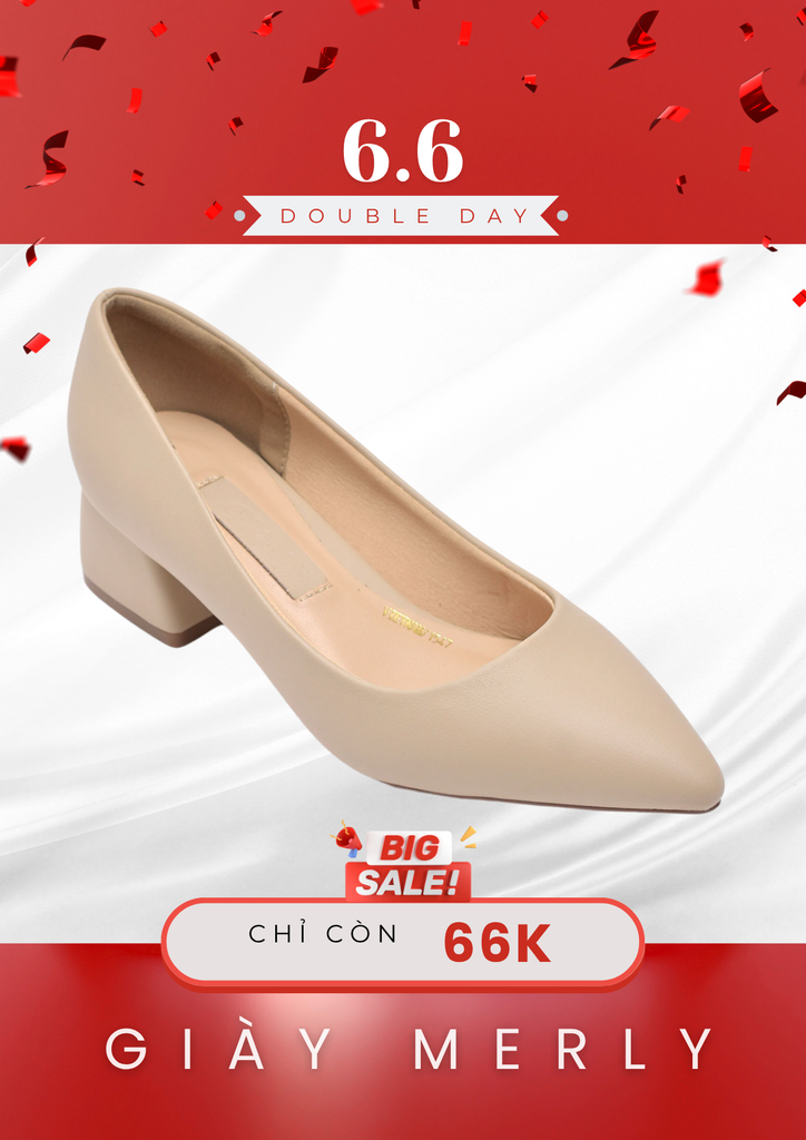 Giày Cao Gót 3cm Da Cao Cấp Microfiber Đế Vuông Mũi Nhọn Merly 1547 Kem Nude, Giày Nữ Công Sở, Giày Cao Gót Big Size