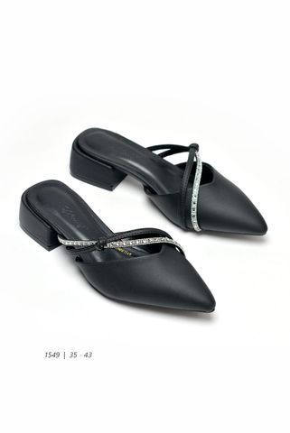 Giày Sục Cao Gót Big Size Mũi Nhọn Đen Mờ Da Cao Cấp [35 - 43] Merly 1549, Giày Dép Big Size Nữ, Cao Gót Đế Vuông 3cm, Giày Công Sở Nữ, Dép Sục Nữ