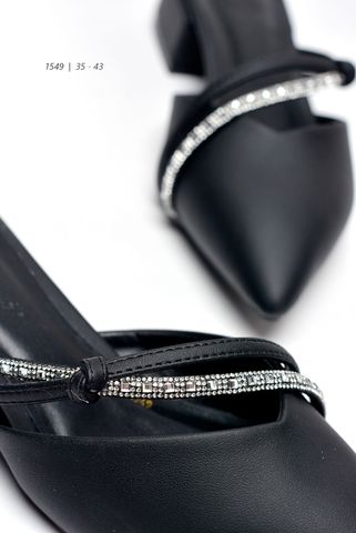 Giày Sục Cao Gót Big Size Mũi Nhọn Đen Mờ Da Cao Cấp [35 - 43] Merly 1549, Giày Dép Big Size Nữ, Cao Gót Đế Vuông 3cm, Giày Công Sở Nữ, Dép Sục Nữ